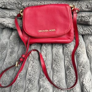Michael Kors Red Pebbled Leather Small Flap Crossbody with Gold Hardware